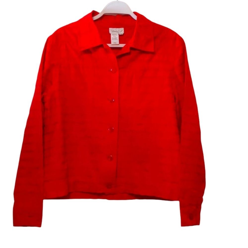 COLDWATER CREEK Jacket Red Silk Blend Textured Lightweight Shacket Shirt Medium